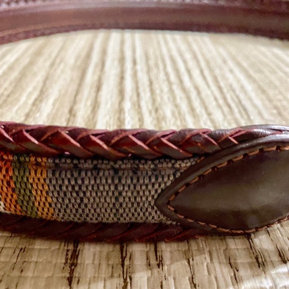 Vintage Men Women Unisex Brighton Western Braided Trim Textile Leather Belt  34" - Picture 8 of 11